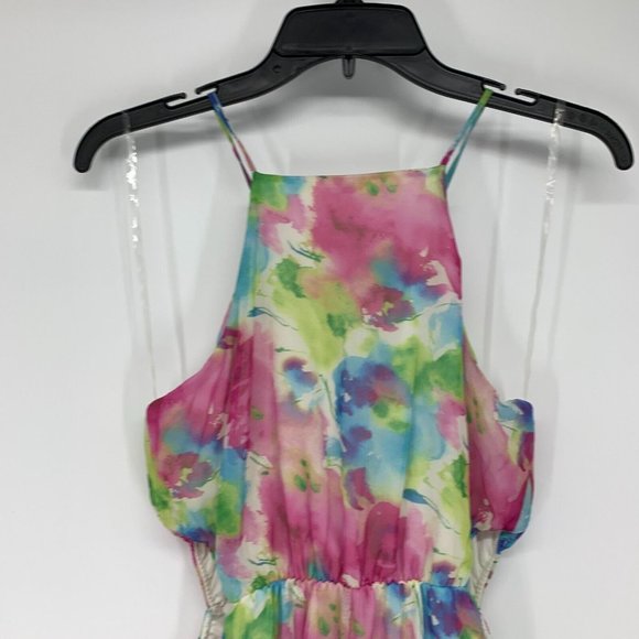Peach Love California Dress Maxi Watercolor Sleeveless Halter Neck - Picture 10 of 12